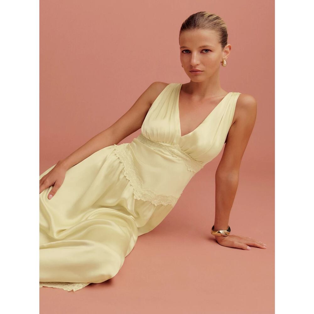 Reformation Stasia Silk Dress Blonde - Picture 3 of 16